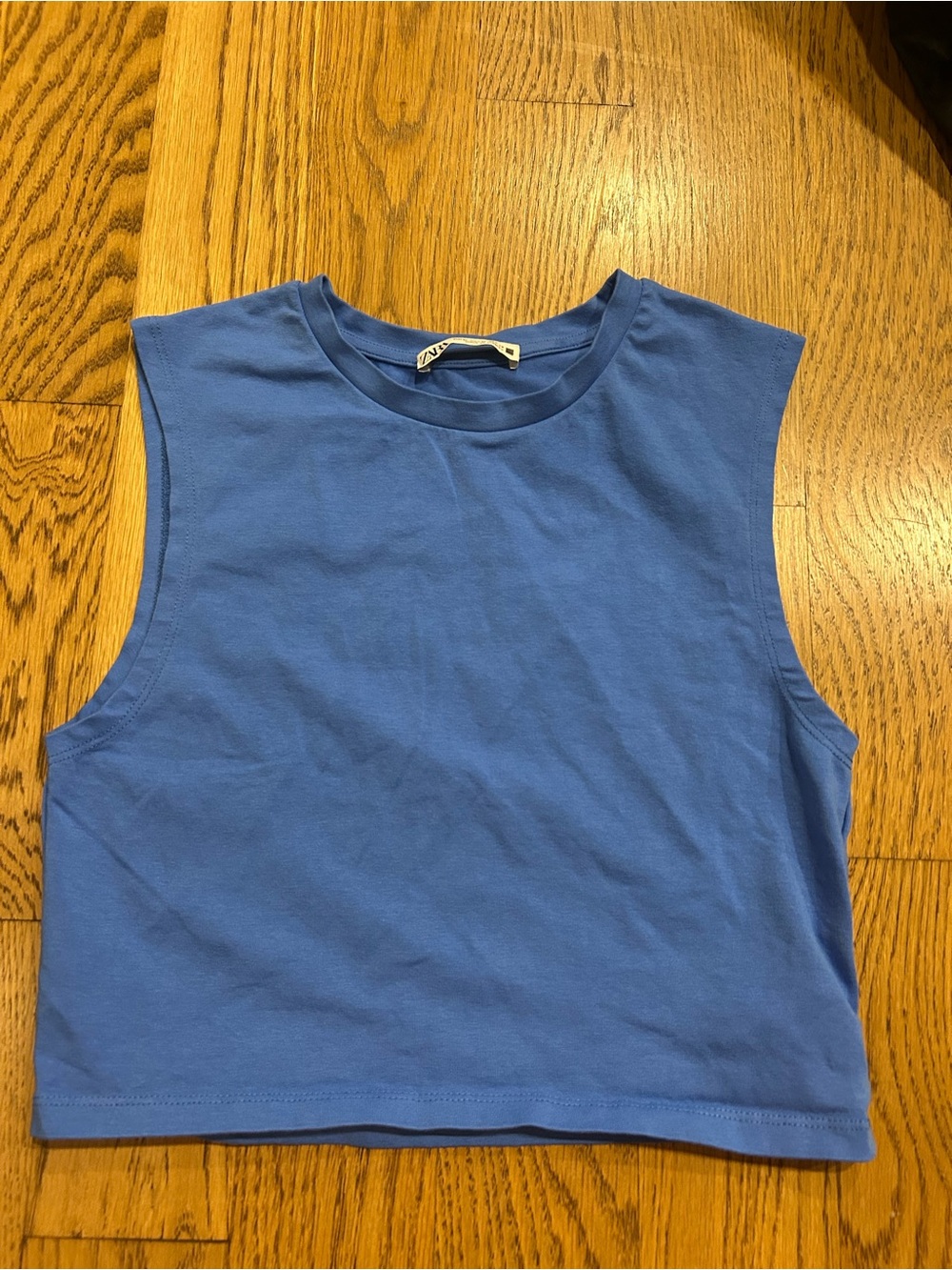Zara Cornflower Blue Cropped Tank with High Crew Neck